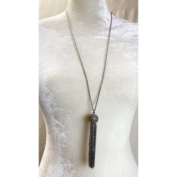Banana Republic Silver Rhinestone tassel pendant necklace - Picture 1 of 6